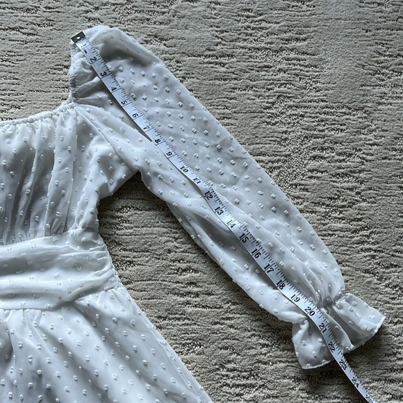 EXLURA Women‘s Tie Back Swiss Dot Square Neck Ruched Long Sleeve Ruffle Dress - Picture 6 of 11